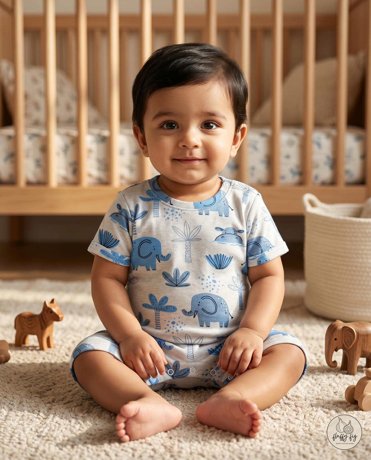 Blue Elephant Premium Baby Romper - Set of 1